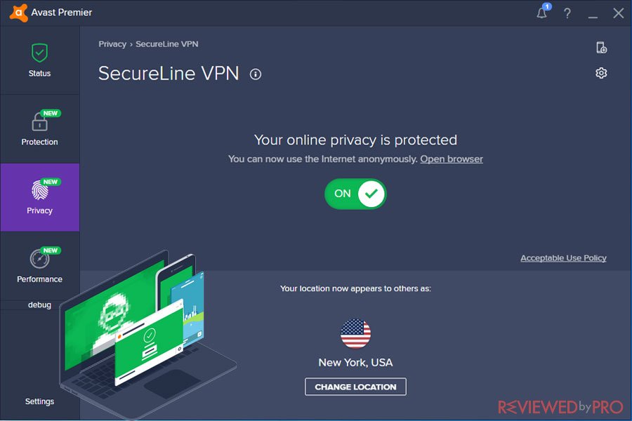 Avast SecureLine VPN Privacy Protected