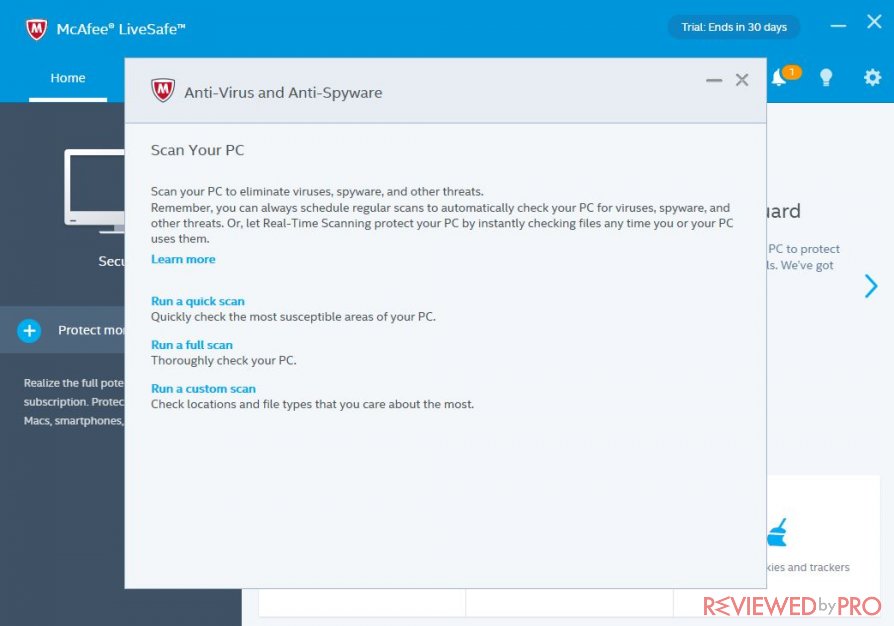 McAfee LiveSafe scan your PC