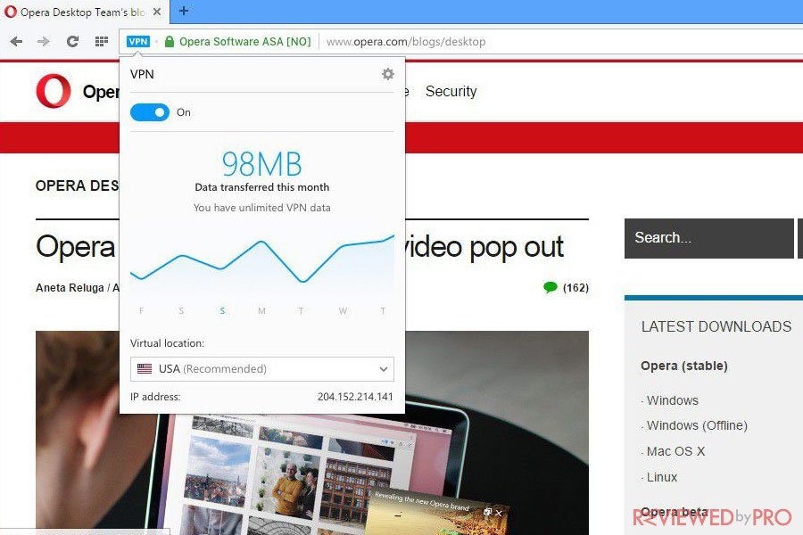 Opera Free VPN Screenshot