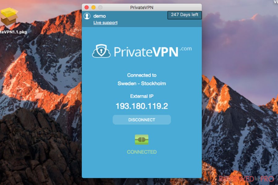 PrivateVPN MacOS connected