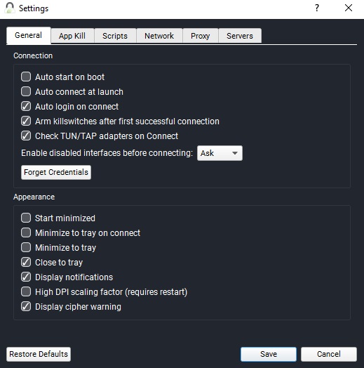 Torguard VPN general settings