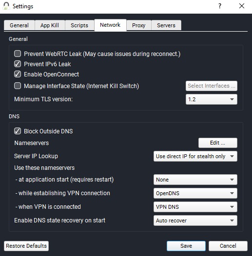 Torguard VPN network settings