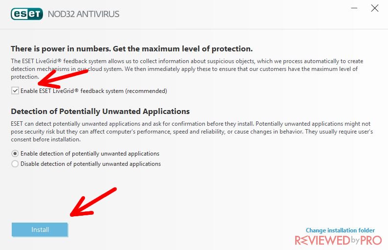 ESET NOD32 Antivirus installation potentially unwanted programs