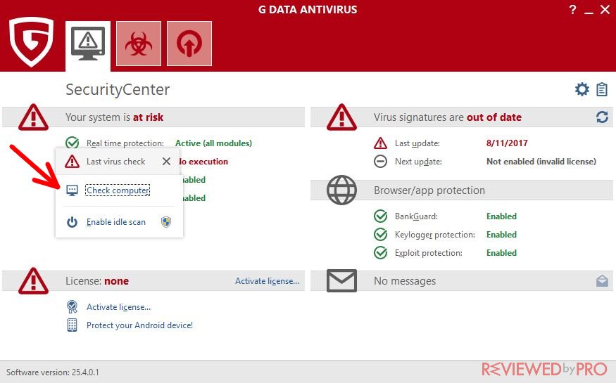 G DATA Antivirus check computer scan