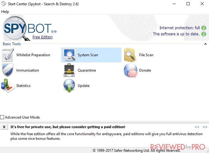 SpyBot main window SpyBot main window